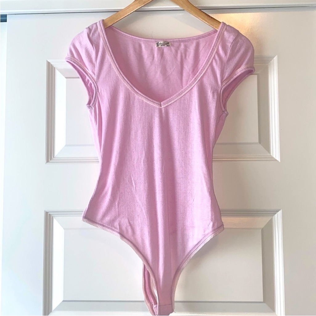 Free People Intimately Pale Pink V-Neck Bodysuit L